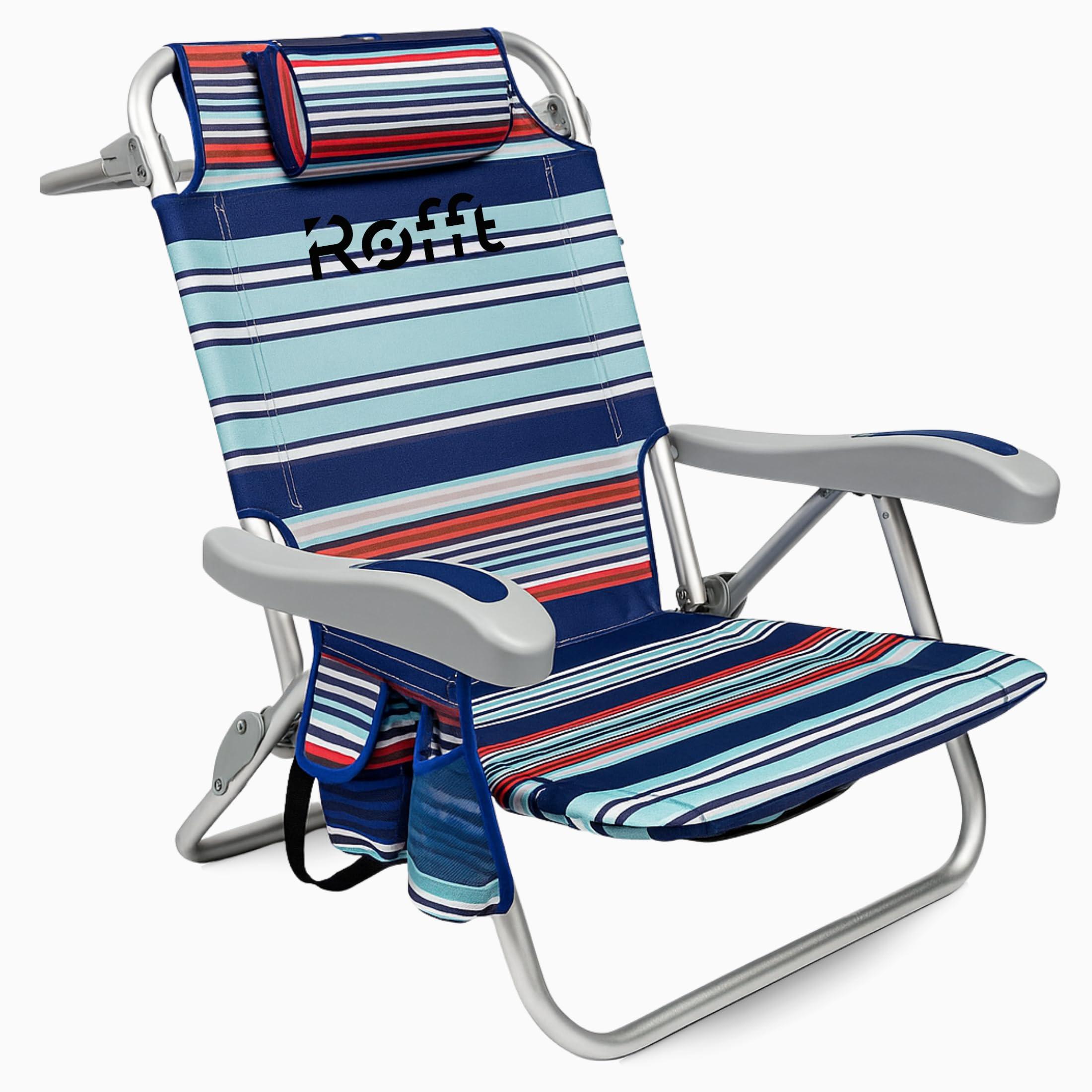 ROFFT Beach Chair with 6-position recline for sand comfort