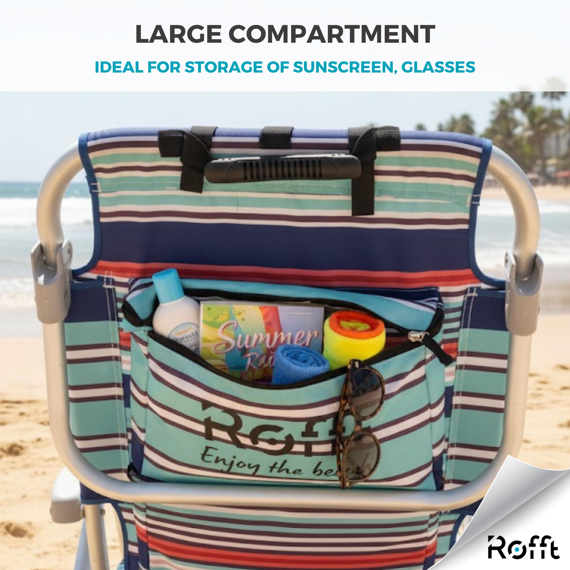 ROFFT Beach Chair side pouch keeps keys secure