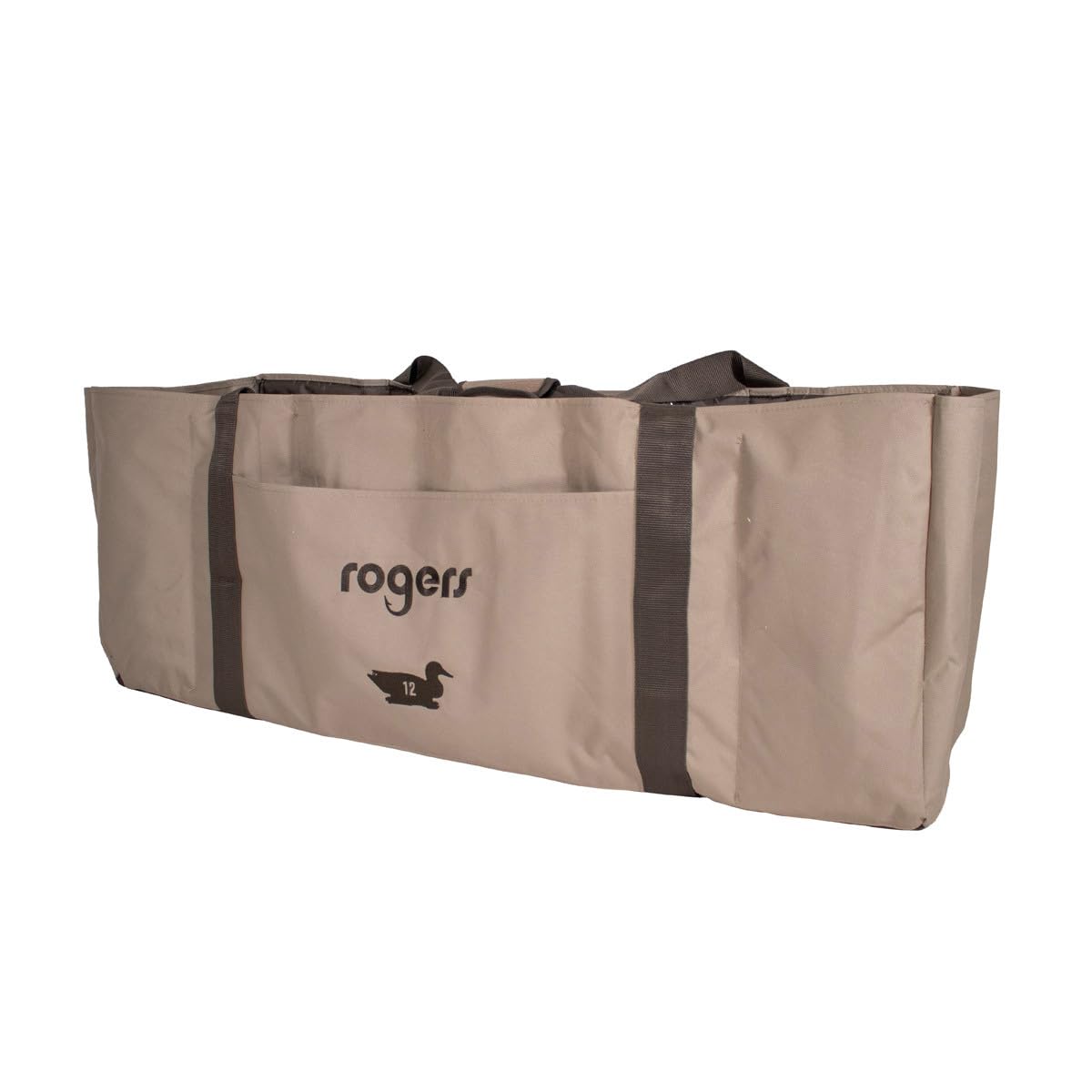 Rogers 12-slot decoy bag with tan finish and roomy dimensions