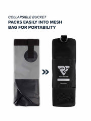 Collapsed bucket stored in premium mesh carry bag