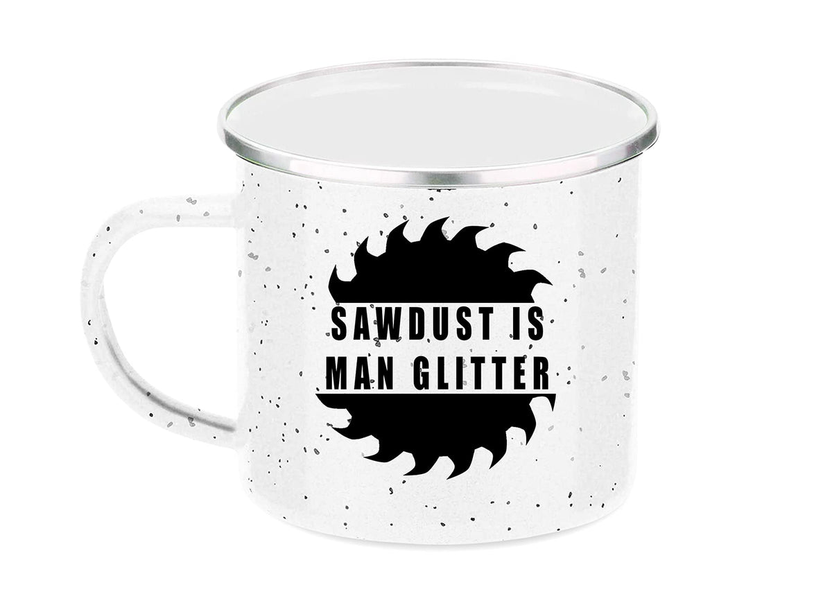 Rogue River Tactical sawdust dad camp mug in hand, rugged and reliable for outdoor coffee.