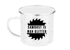 Rogue River Tactical sawdust dad camp mug in hand, rugged and reliable for outdoor coffee.