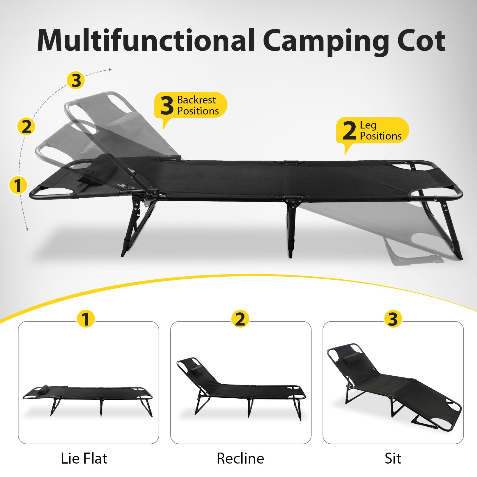 Roixeeds camping cot with removable pillow for customizable comfort