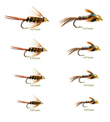 ROKC 24 Essential Trout Flies Assortment - Flashback Pheasant Tail and Prince Nymph patterns, sizes #12-#18