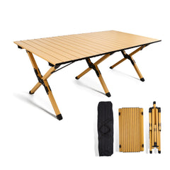 rollingsurfer folding camping table top rolled for easy transport and storage