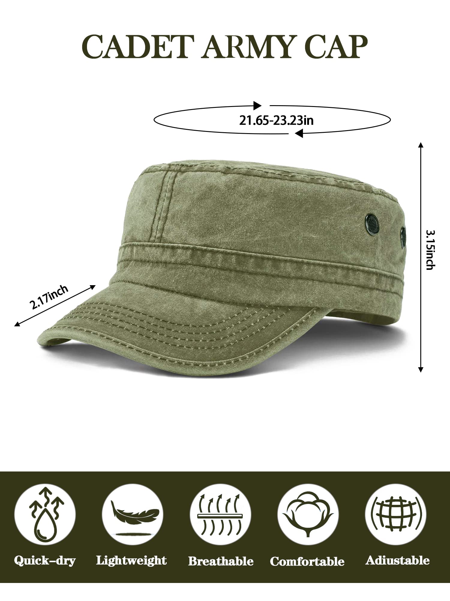ROLVNHTV cadet cap in khaki back view with adjustable buckle for fit