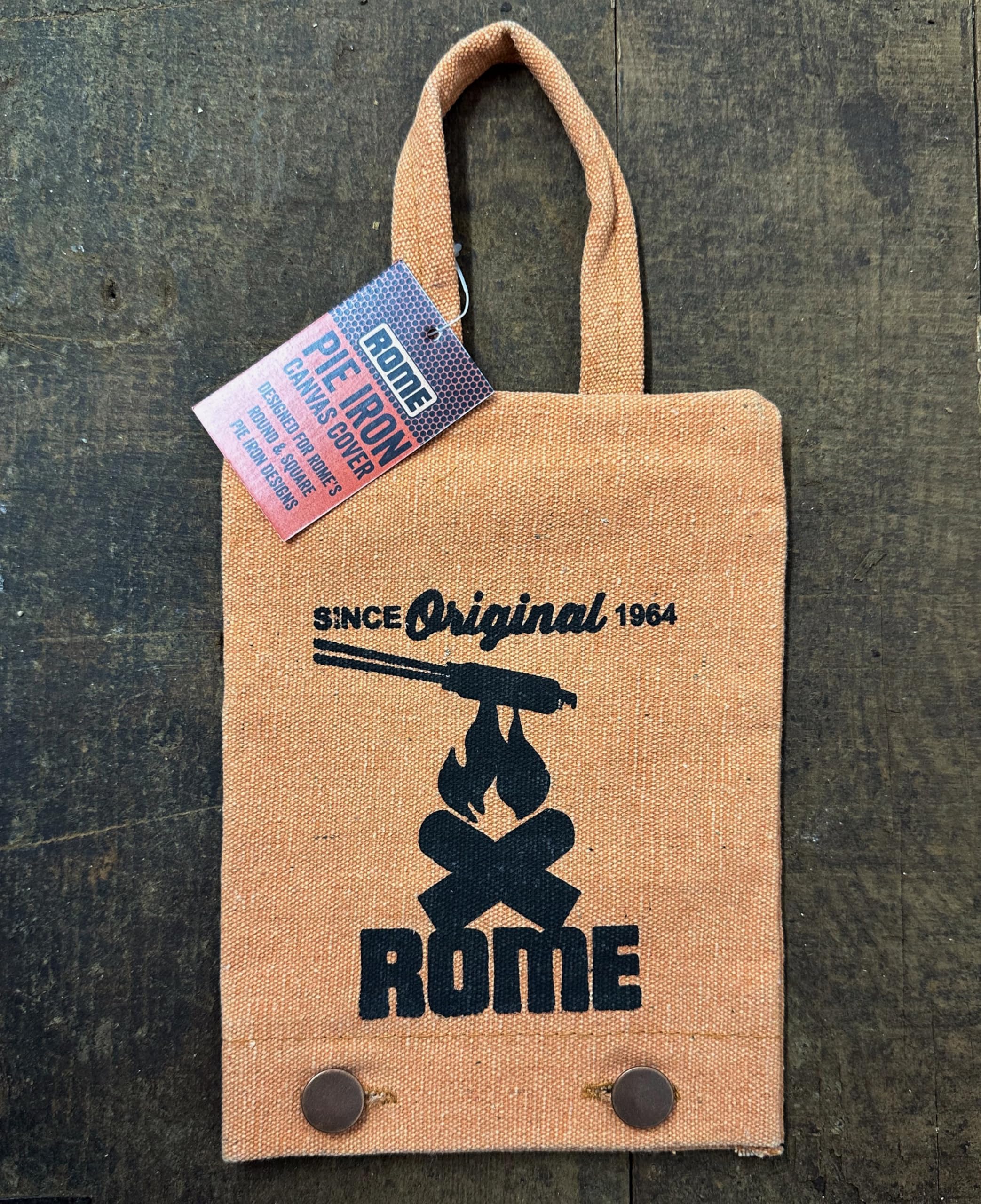 ROME pie iron cover bag featuring a hanging loop for storage