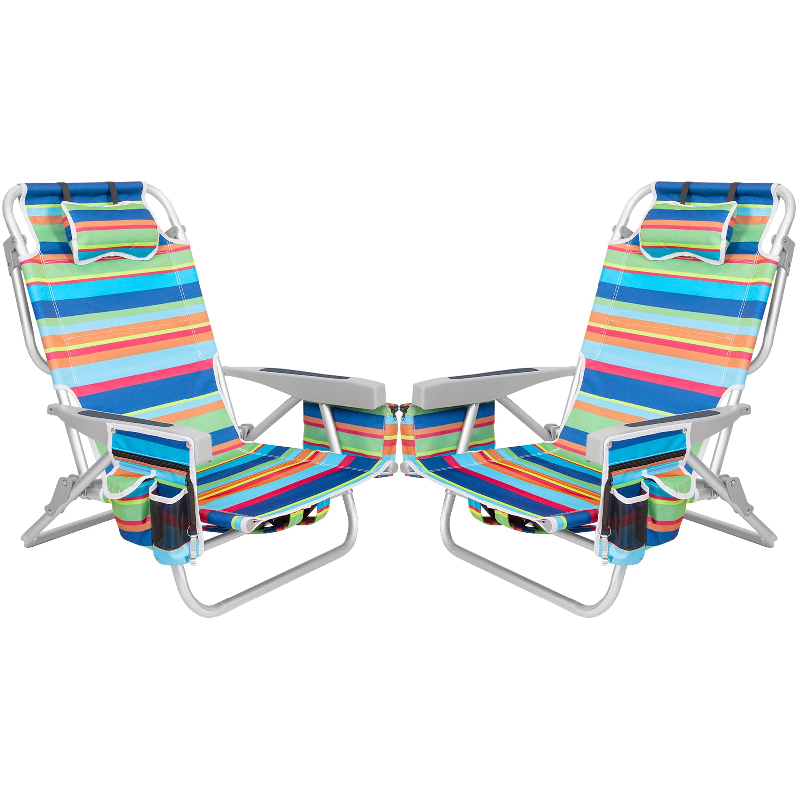 Romswi 2Pack aluminum 5-position lay-flat beach chairs for flexible outdoor lounging