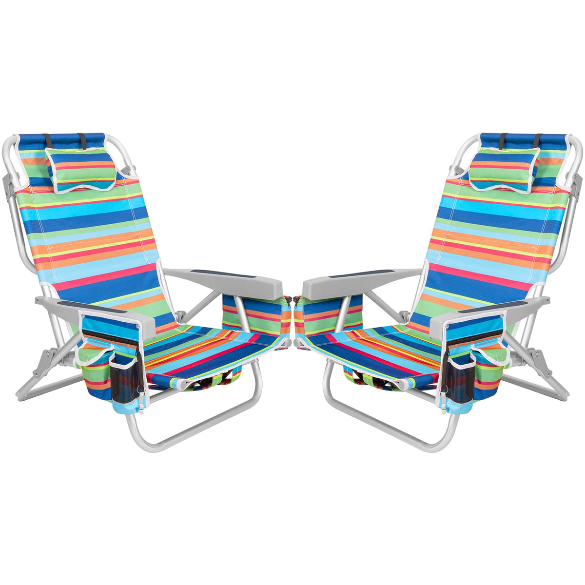 Romswi 2Pack aluminum 5-position lay-flat beach chairs for flexible outdoor lounging