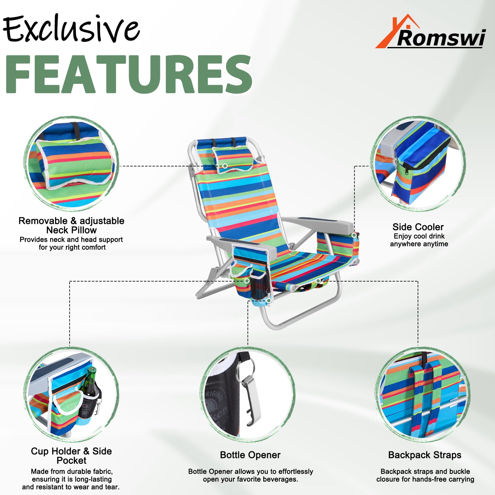 Romswi 2Pack portable chair ideal for beach lawn and tailgate use