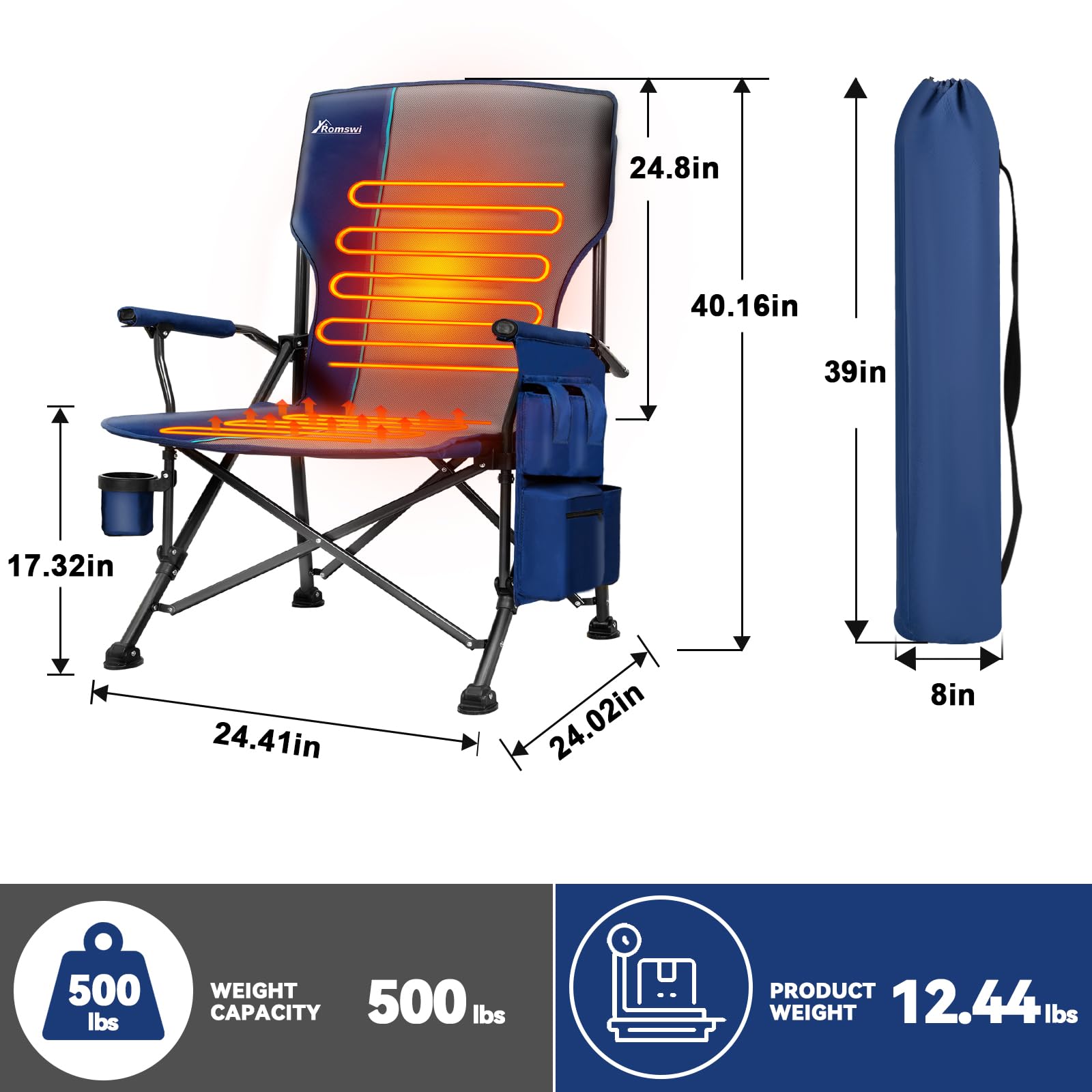 Romswi heavy-duty frame supports up to 500 lbs for sturdy outdoor seating.