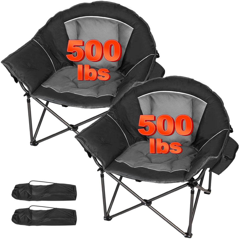 Romswi oversized XL padded camping chair with side pocket for organized outdoor seating
