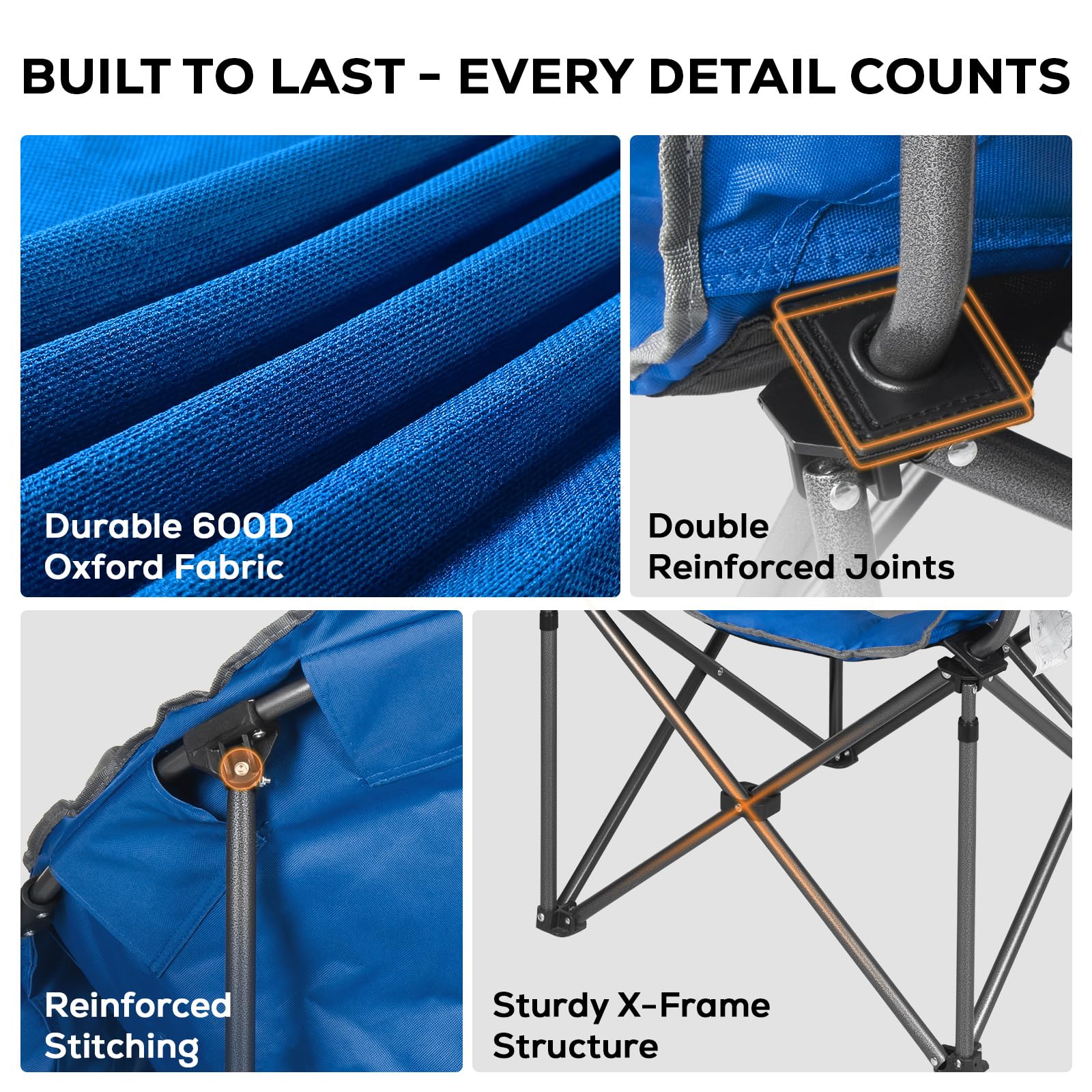 Romswi XL padded chair shows easy folding mechanism for portable setup.