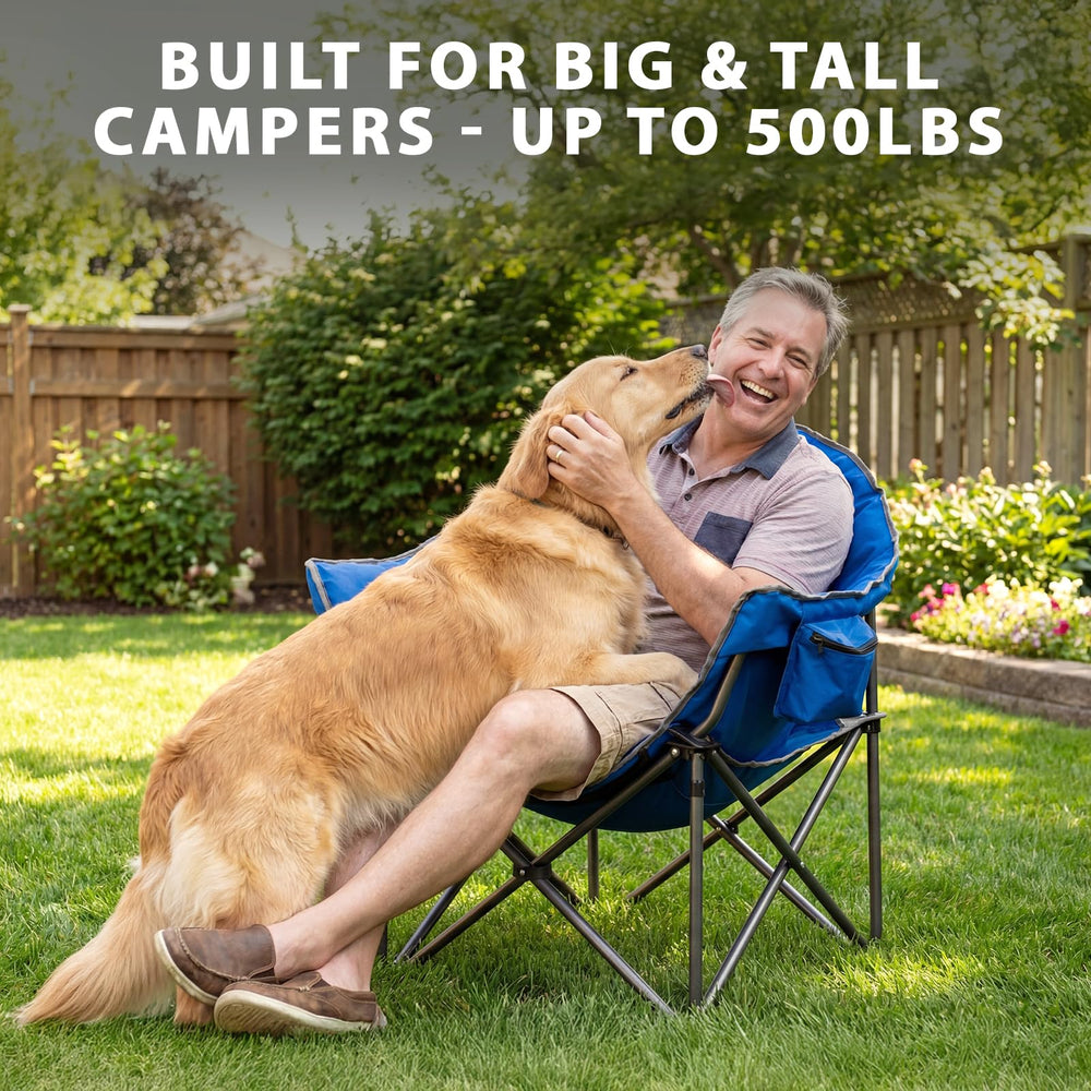 Romswi chair with wide base in blue-gray demonstrates stability on uneven ground.