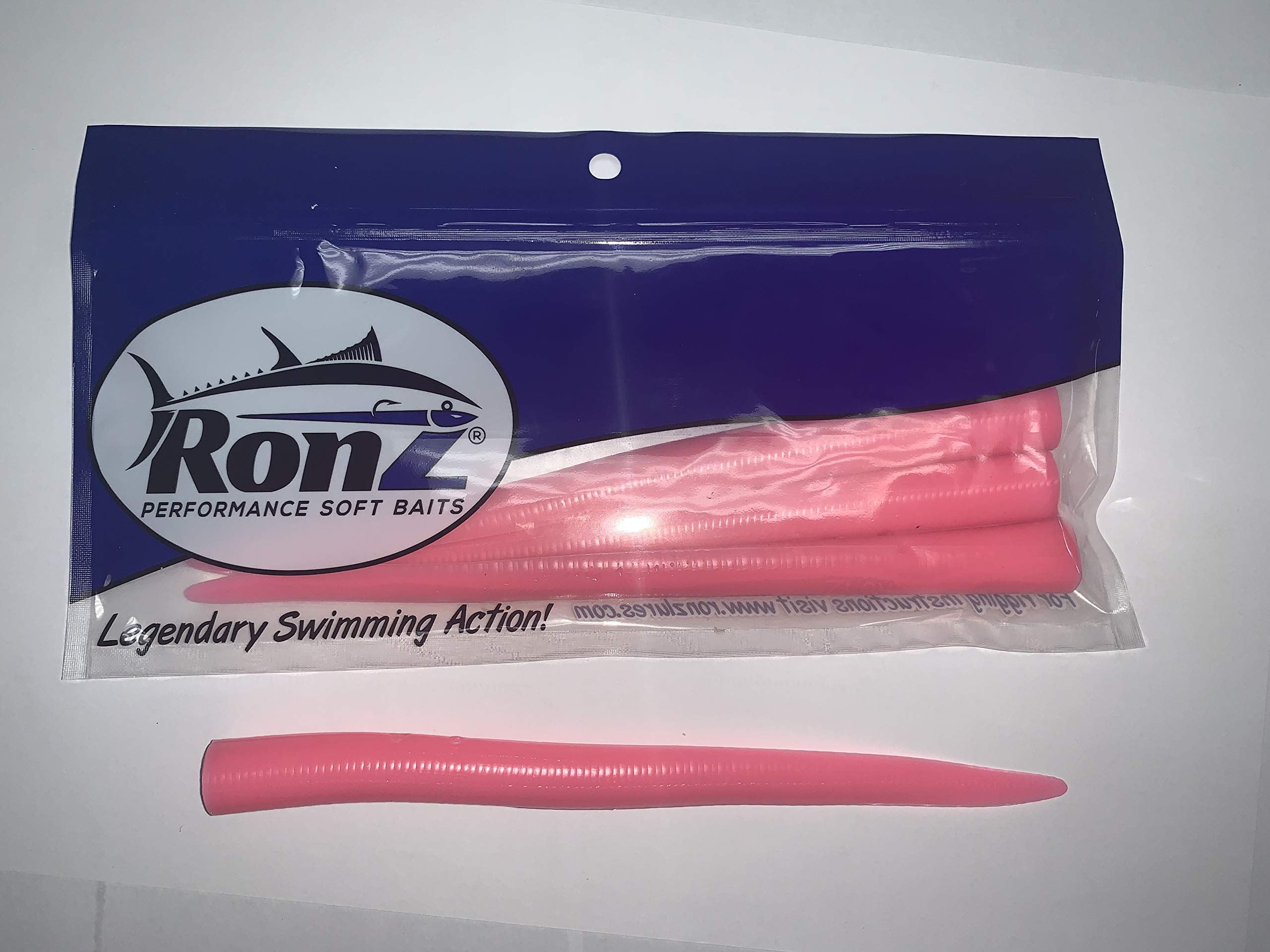 RONZ replacement tails 8in pink fluorescent for easy rigging and enhanced lure appeal.