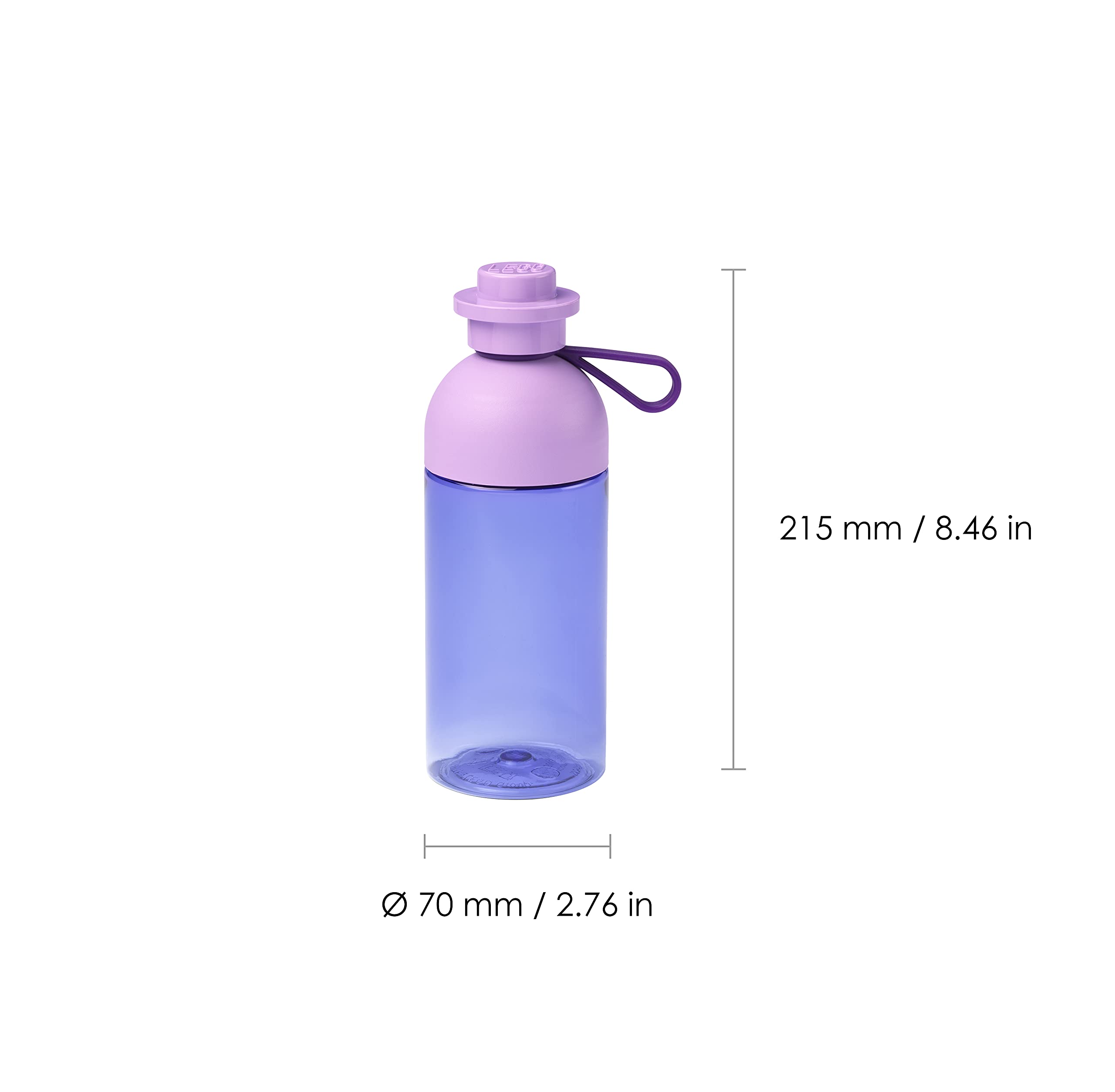Room Copenhagen LEGO hydration bottle with removable silicone strap for portable on-the-go use.