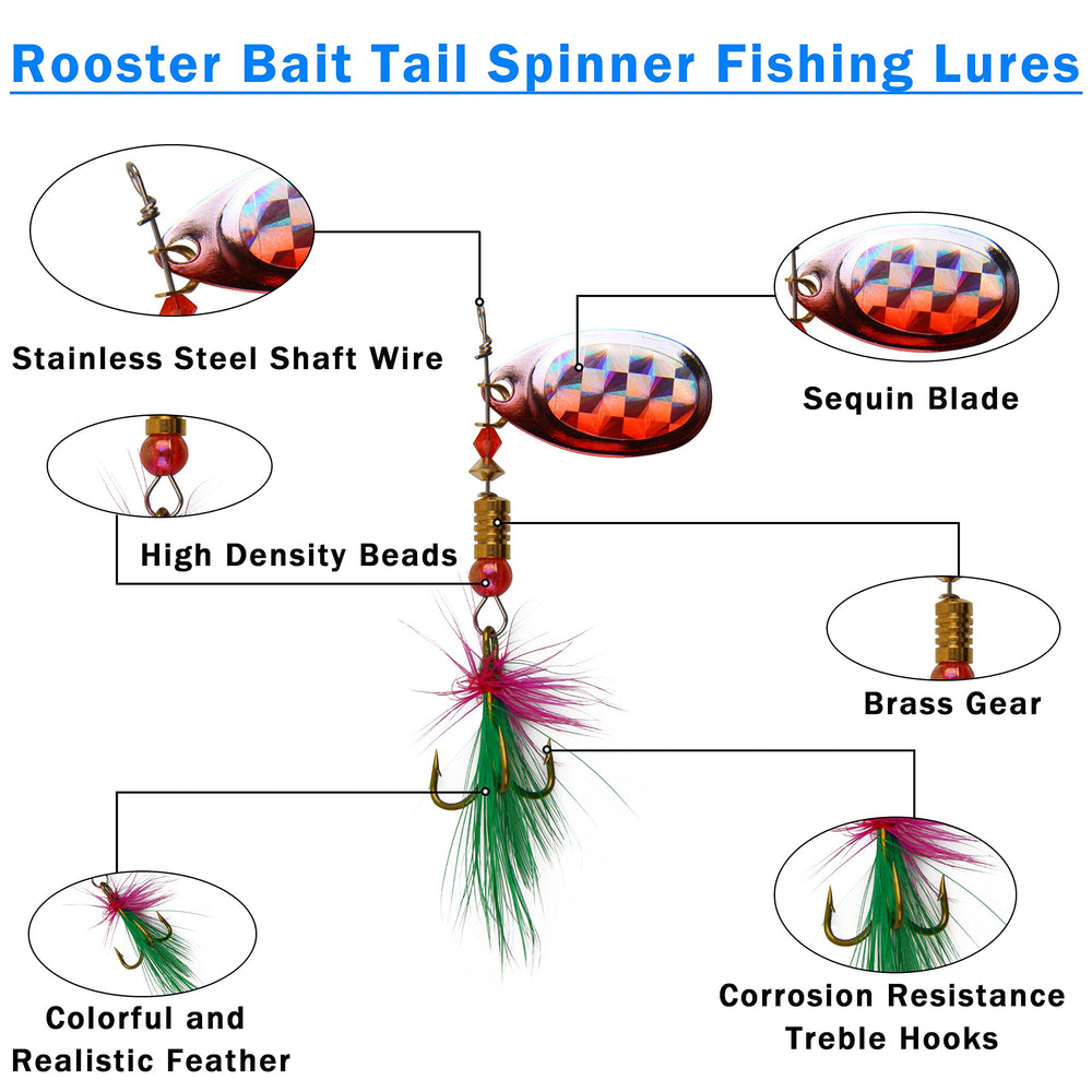 Assorted colors and sizes of rooster tail spinner baits