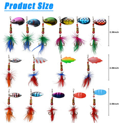 Spinner lure showing treble hooks and metal finish