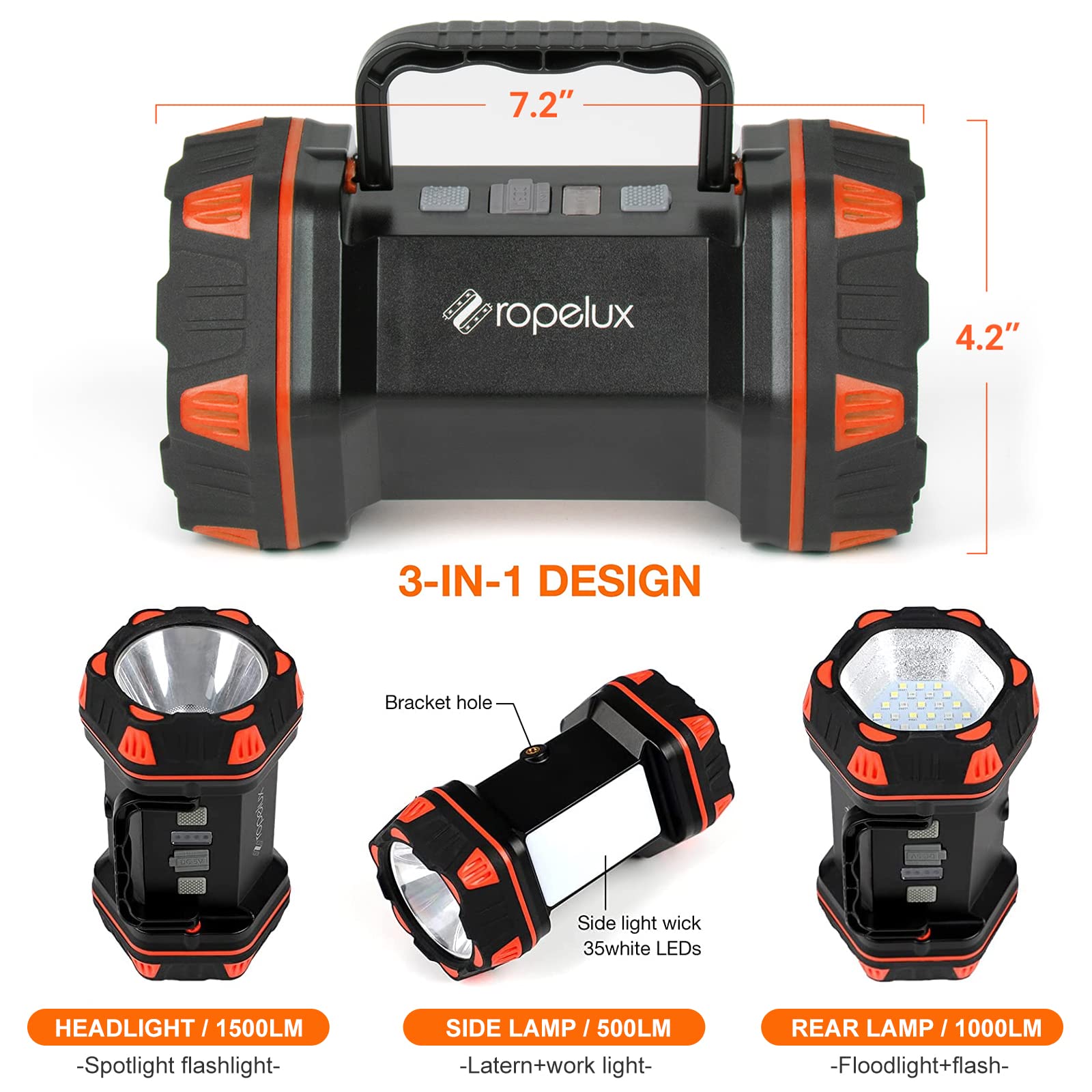 RopeLux LED camping lantern side floodlight for campsite illumination