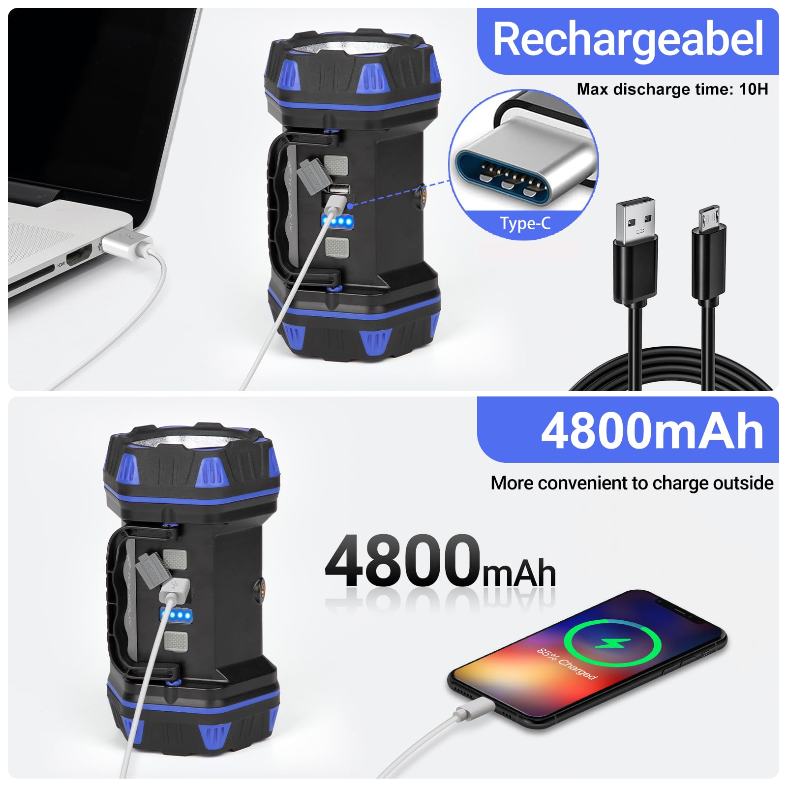 ropelux led camping lantern USB charging with powerbank capability for device backup