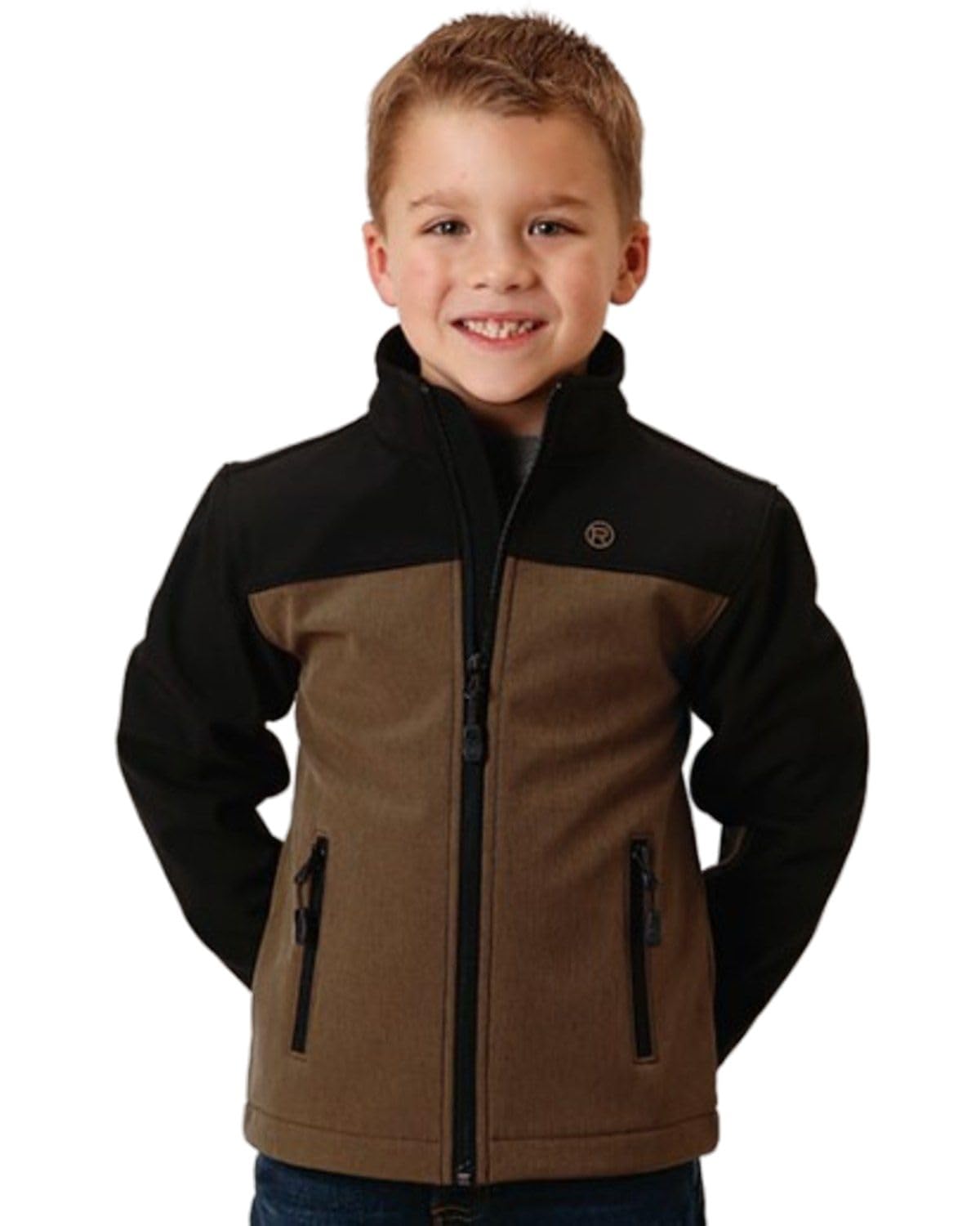 ROPER boys pieced softshell jacket front view with lightweight wind protection for outdoor activities.