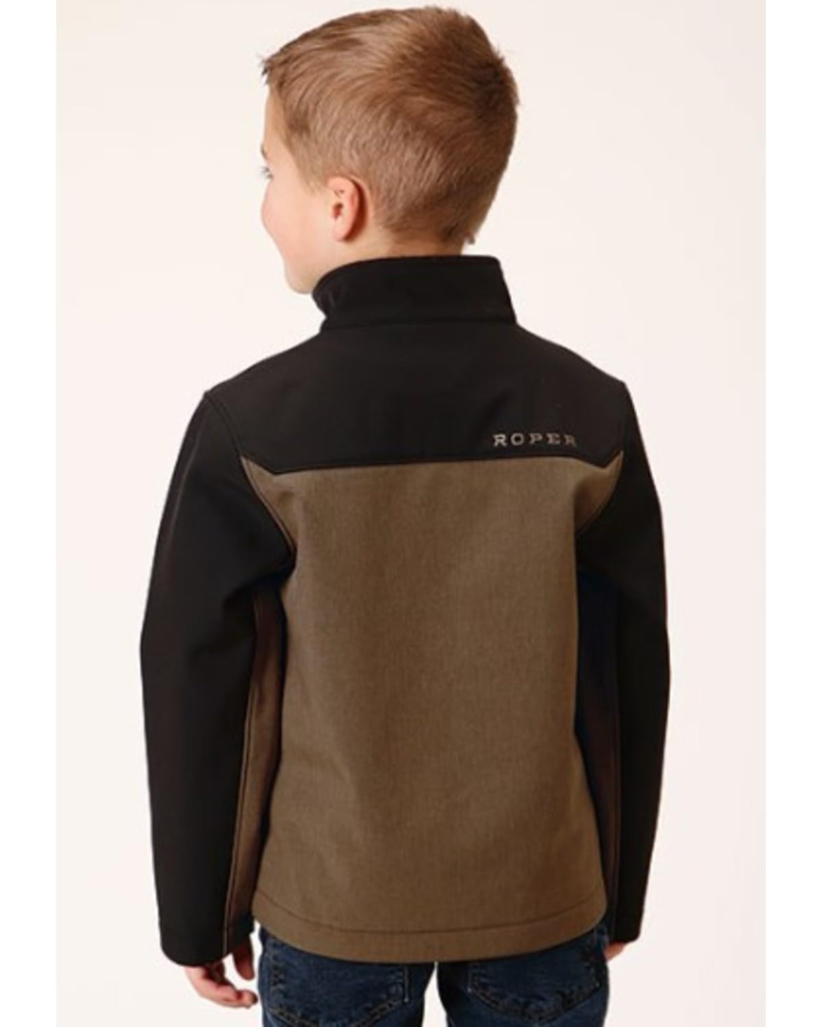 ROPER boys pieced softshell jacket side view highlighting zip pockets for secure storage.