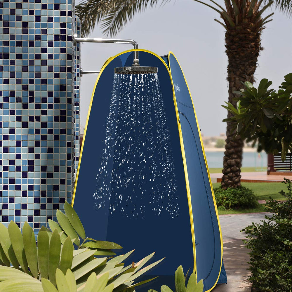 Ropoda Pop Up Tent extended rain cover protecting from sun and rain.