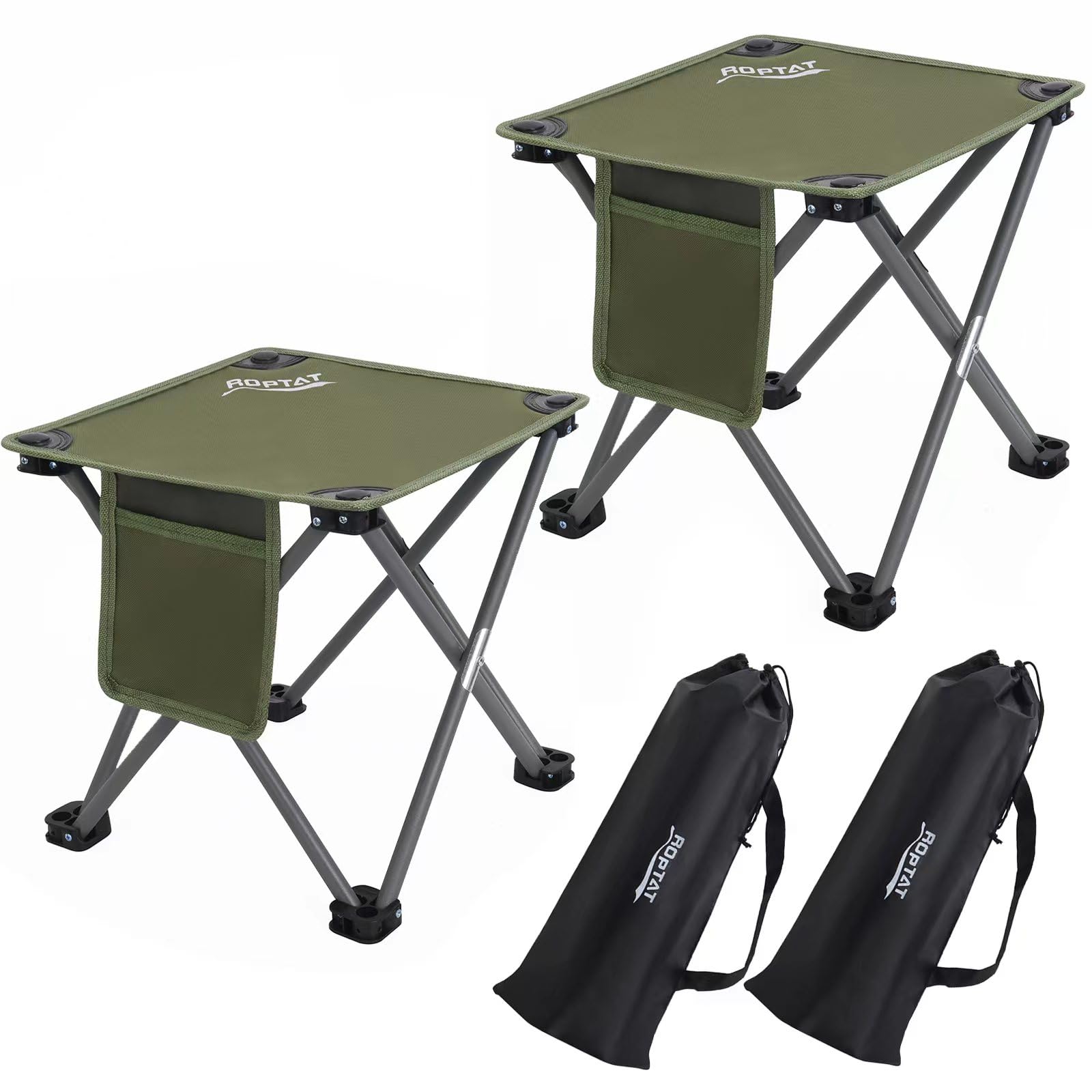 Roptat camping stool folded compact for easy transport and storage.