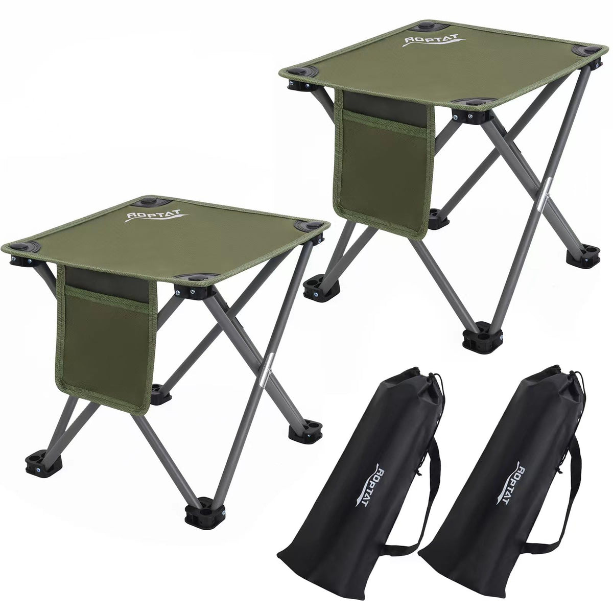 Roptat camping stool folded compact for easy transport and storage.