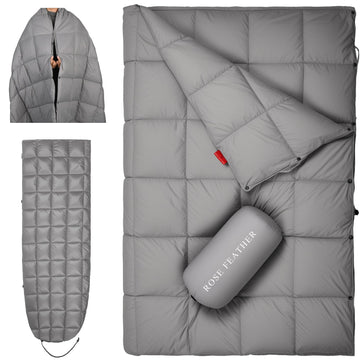 ROSE FEATHER Down Camping Blanket folded compact for easy travel and quick warmth