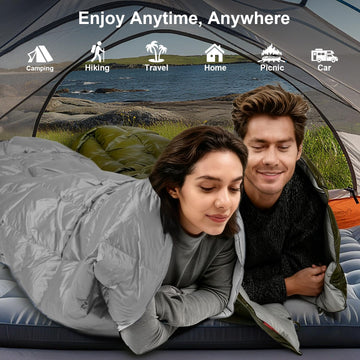 ROSE FEATHER Down Camping Blanket reversible design offers two styles and easy maintenance
