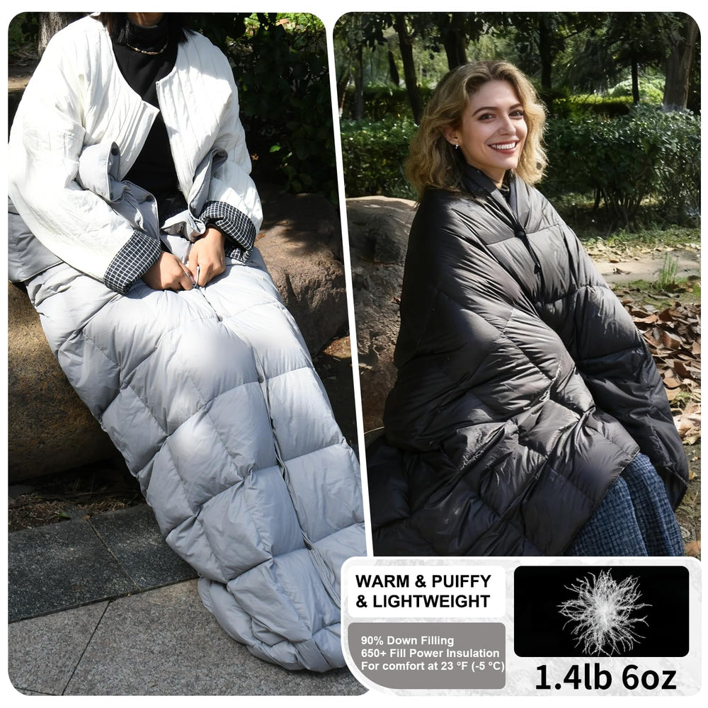 ROSE FEATHER Down Camping Blanket showing 650+ fill power for superior warmth.