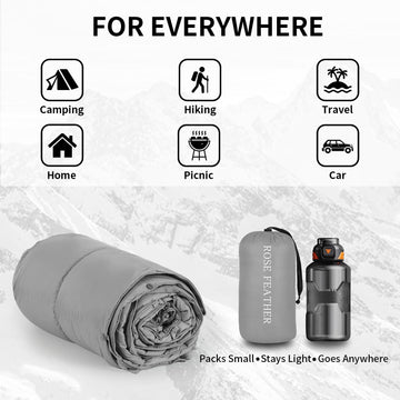 ROSE FEATHER down camping blanket corner loops help you anchor on ground or gear.