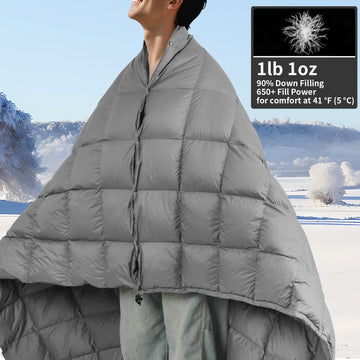 ROSE FEATHER down camping blanket 20D nylon shell resists splashes and weather.