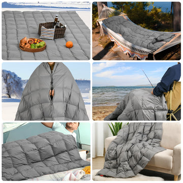 ROSE FEATHER down camping blanket reversible design switches styles easily.