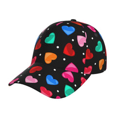 ROSIHODE Red Hearts Cap front view with adjustable snapback for all-day comfort.