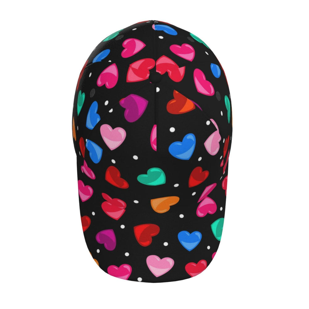 ROSIHODE Valentines Hearts Cap front detail with flat brim.