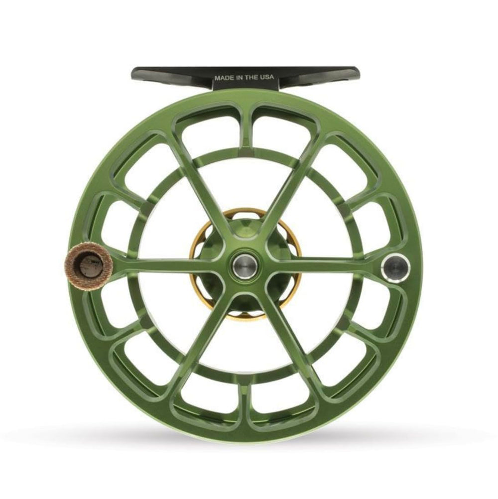Ross Evolution LTX reel matte olive close up highlighting durable finish and ergonomic handling in wet conditions