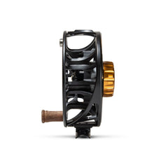 Detail view of Animas reel frame and spool in Matte Black