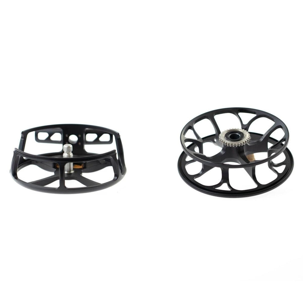Ross Reels TIEMCO Colorado matte black 4/5 reel rear view shows line capacity compatibility.