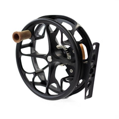 Ross Reels TIEMCO Colorado matte black 4/5 reel front view reveals slim profile.