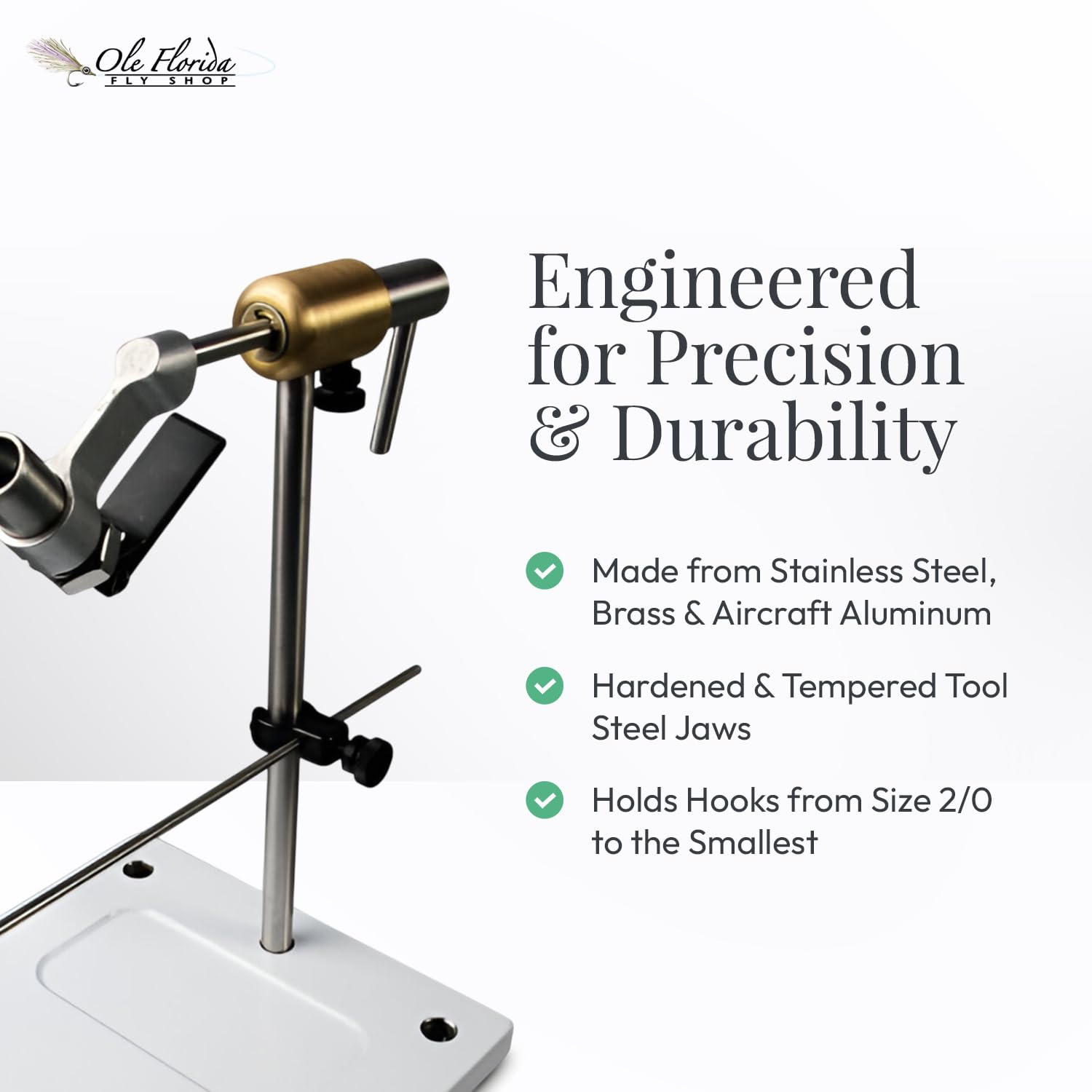 Base features: integrated hook/bead pocket and two accessory post holes