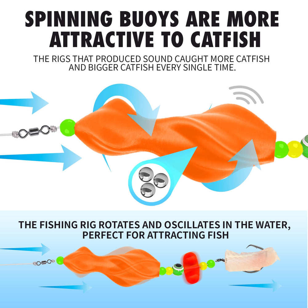 Orange rotating catfish float for high visibility