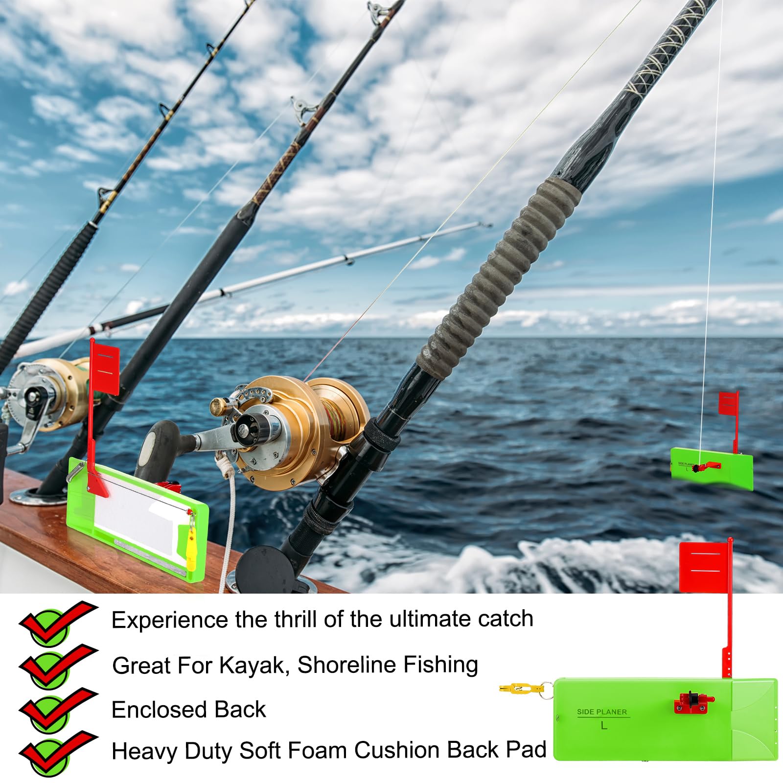 Rotatingpals planer board bright color improves line observation for anglers.
