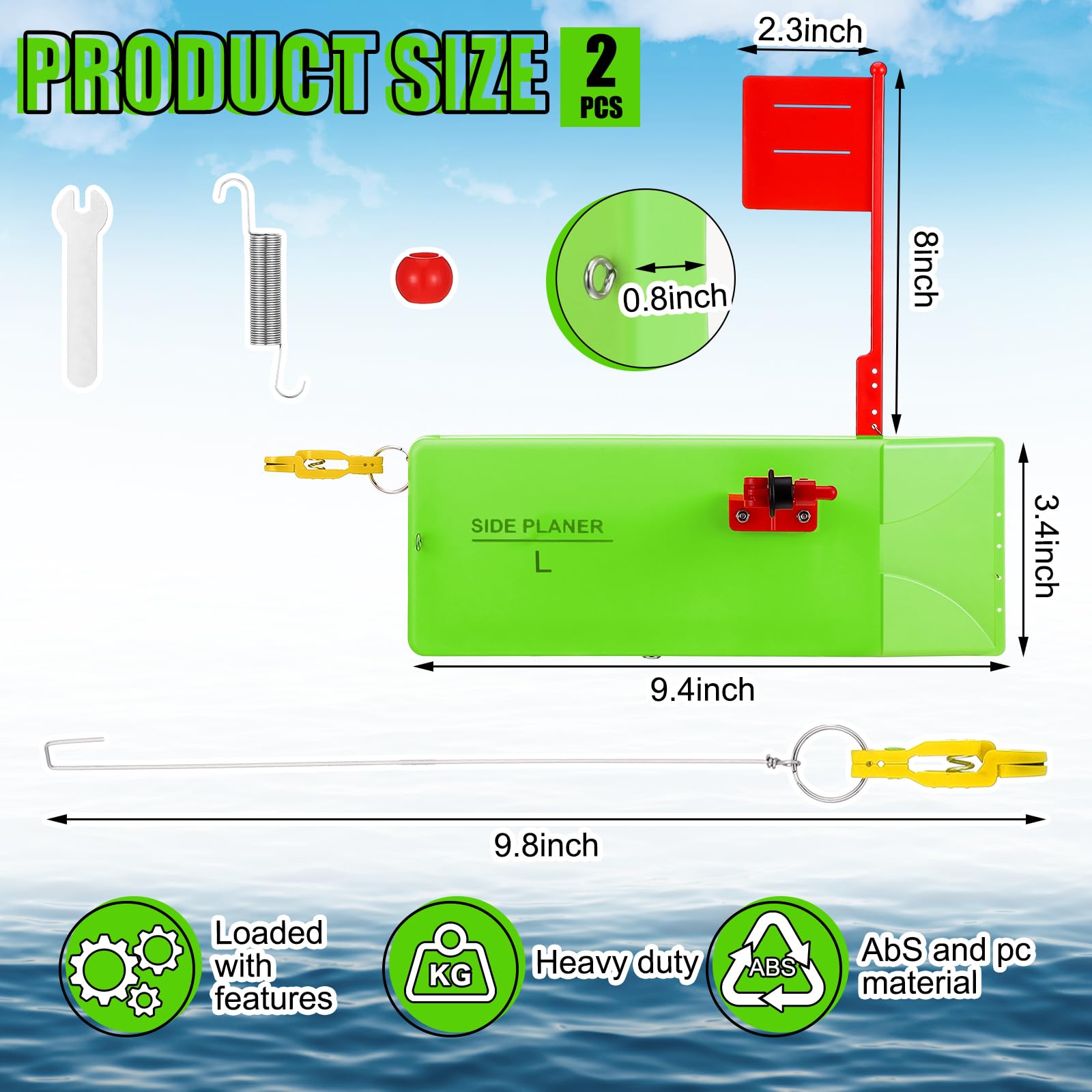 Rotatingpals planer board flag extended boosts visibility for trolling.
