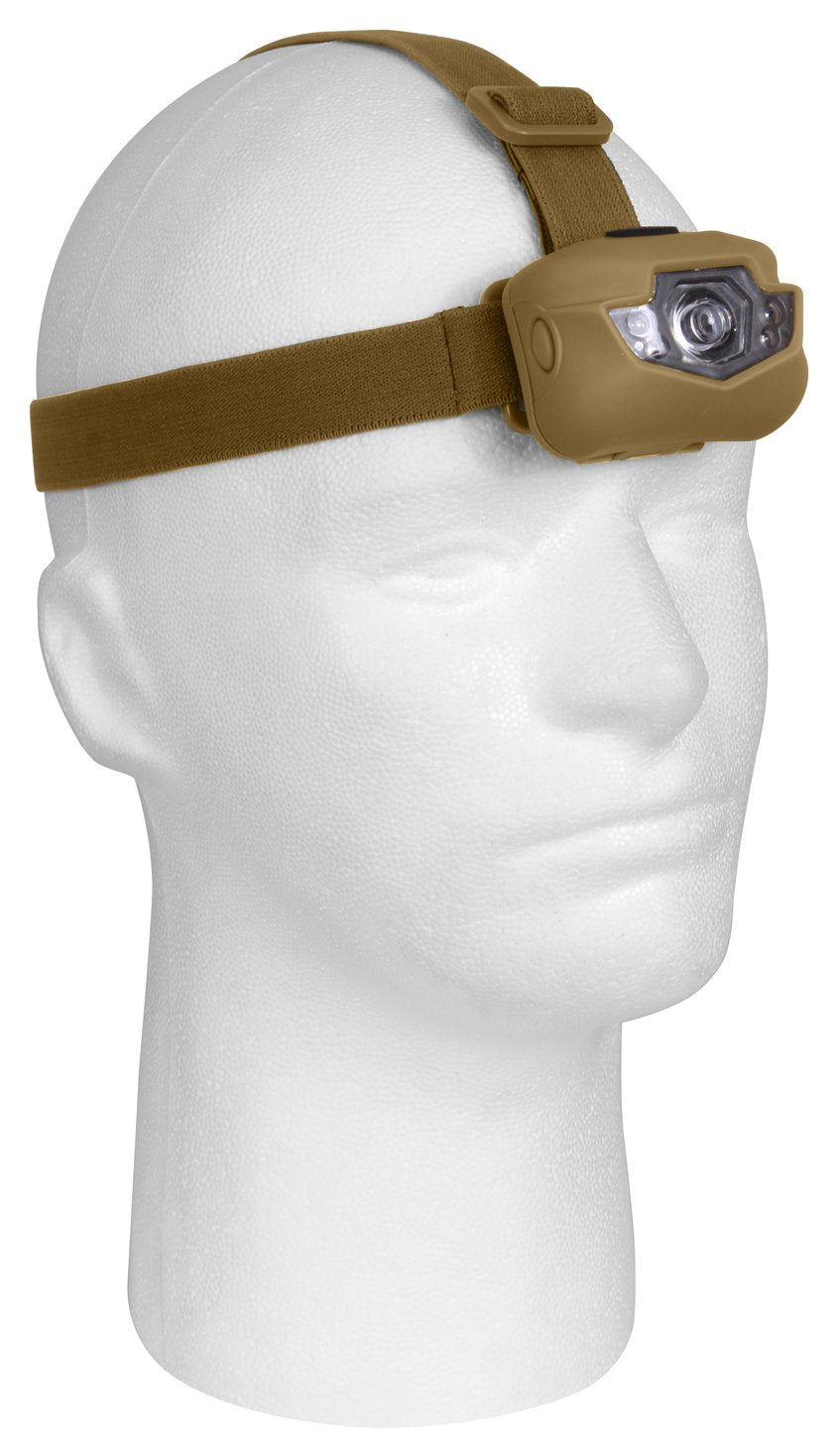Rothco 5 Bulb LED headlamp front view with adjustable strap for hands-free use.