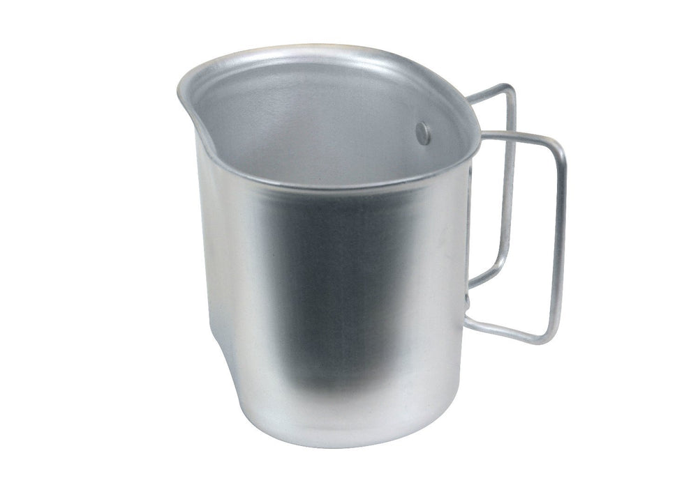 Rothco 542 GI-style aluminum canteen cup with butterfly handle, ideal for camping and hiking hydration.