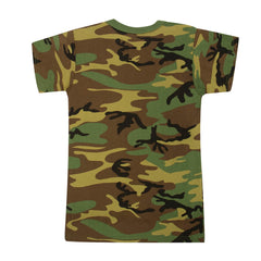 Rothco 7703 kids woodland camo t-shirt back view showing full pattern
