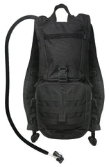 Rothco Black Military Rapid Trek Hydration Pack with 3L bladder for on-the-go hiking hydration.
