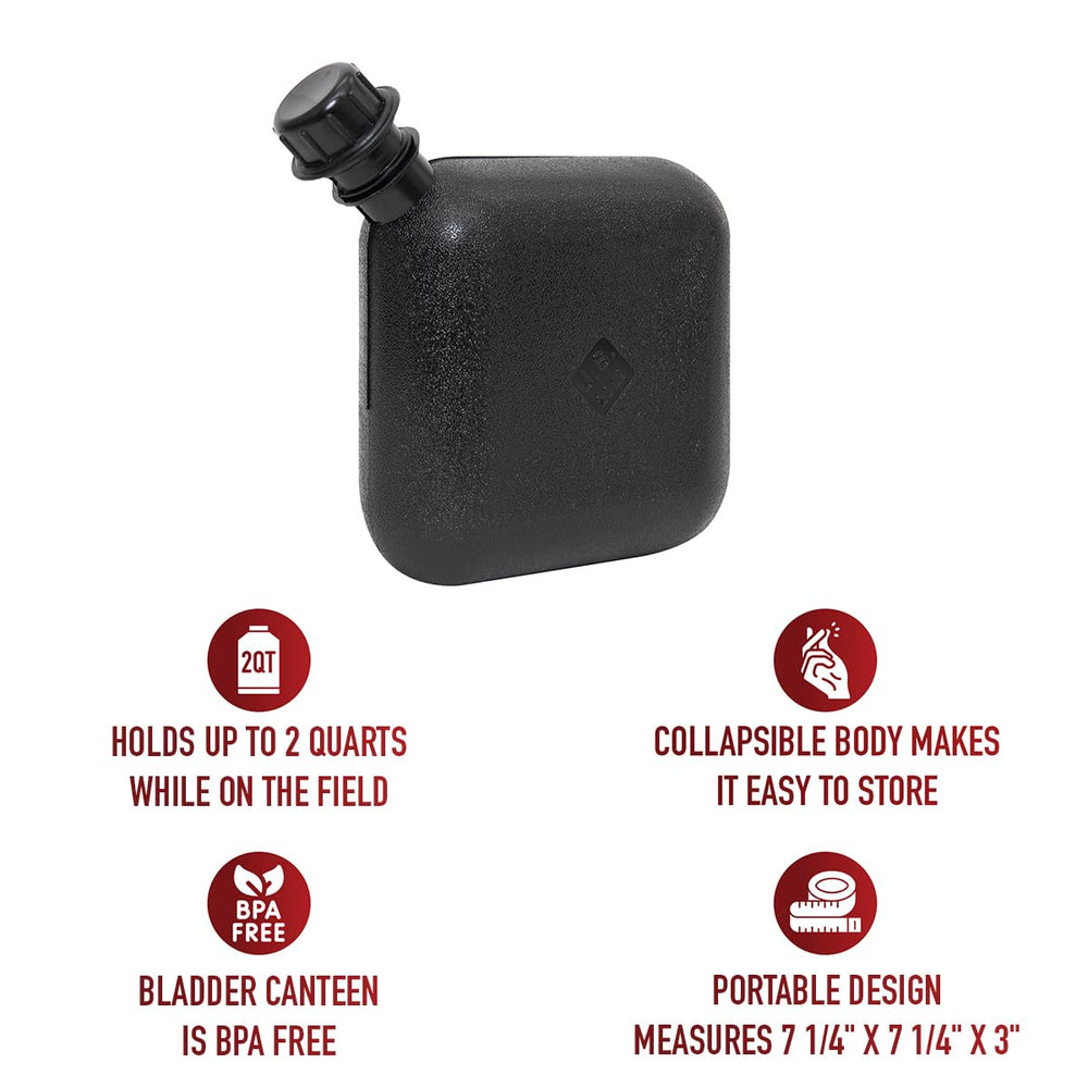 Rothco Bladder Canteen two-quarts capacity supports longer adventures with hydration.